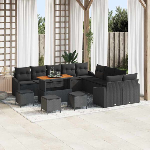 vidaXL Tuin Sofa Set 13 pcs Zwart Poly Rattan en Poedergecoat Staal