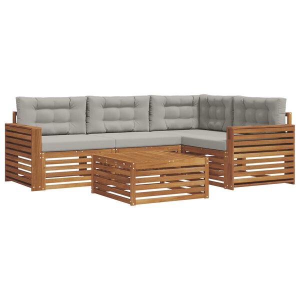 vidaXL Buiten bankenset met kussen 5 pcs Natuurlijk en Lichtgrijs