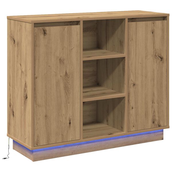 vidaXL LED Sideboard Artisan Eiken 90 x 32 x 75 cm Bewerkt hout