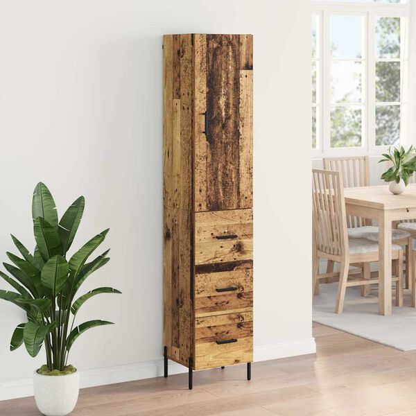 vidaXL Highboard met lade Oud Hout 34,5 x 34 x 180 cm Bewerkt hout