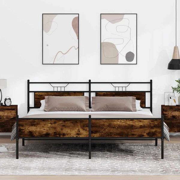vidaXL Bedframe zonder matras metaal gerookt eikenkleurig 193x201 cm