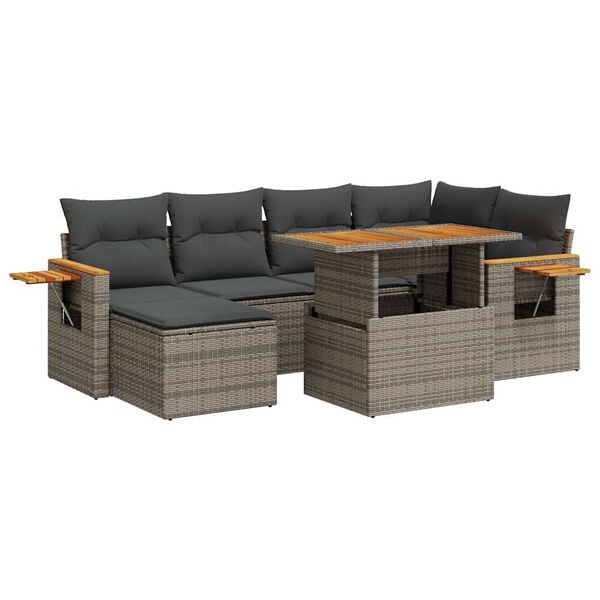 vidaXL 7-delige Loungeset met kussens poly rattan acacia grijs