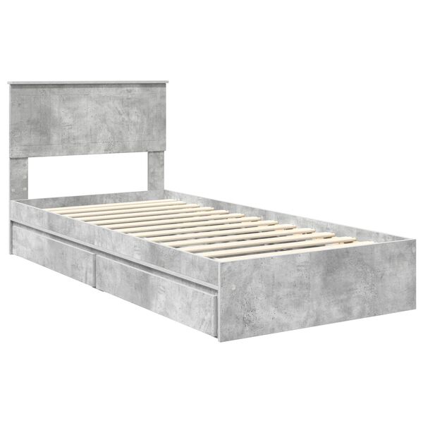 vidaXL Opslag bed met hoofdeinde Beton Grijs 90 x 200 cm Bewerkt hout