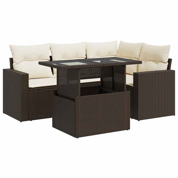 vidaXL 5-delige Loungeset met kussens poly rattan bruin
