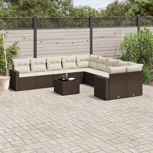 vidaXL 11-delige Loungeset met kussens poly rattan bruin