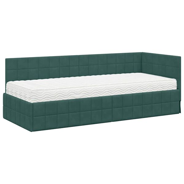 vidaXL Hoekbedframe met Matras met hoofdeinde 2 pcs Groen Fluweel