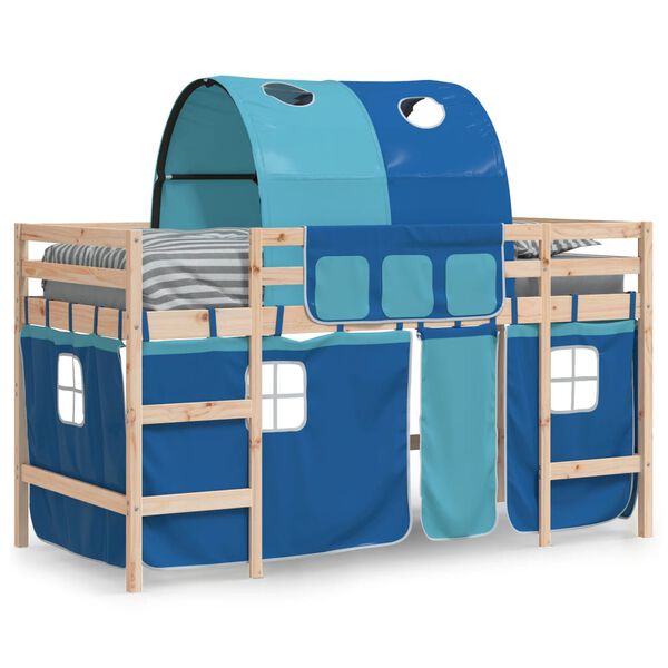vidaXL Kinderhoogslaper met tunnel 90x190 cm massief grenenhout blauw