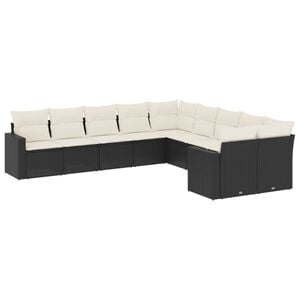 vidaXL 10-delige Loungeset met kussens poly rattan zwart