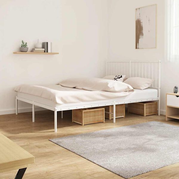 vidaXL Bedframe met hoofdbord metaal wit 140x200 cm