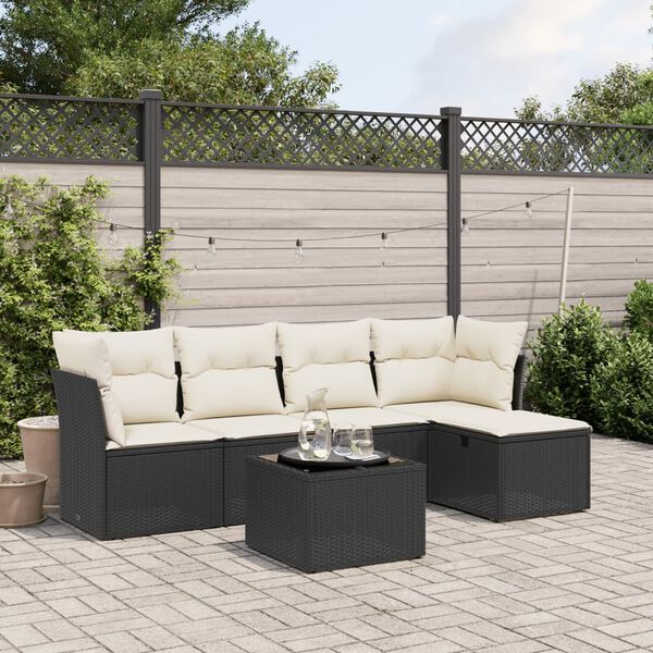 vidaXL 6-delige Loungeset met kussens poly rattan zwart