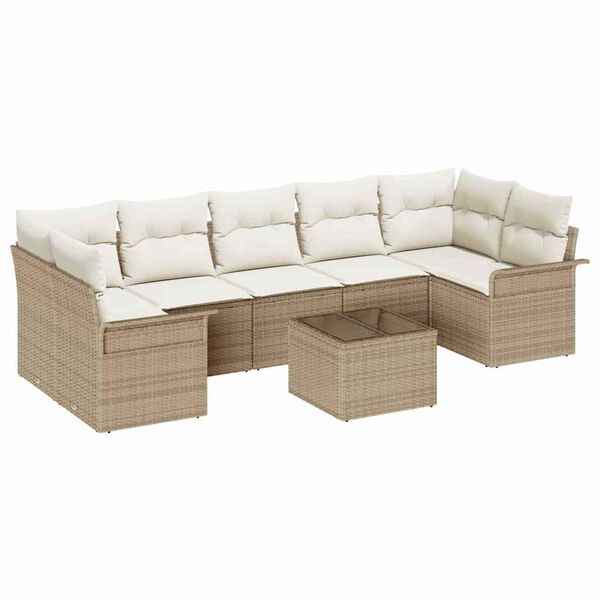 vidaXL Tuin Sofa Set met kussen 8 pcs Beige en Cr&egrave;me poly rattan