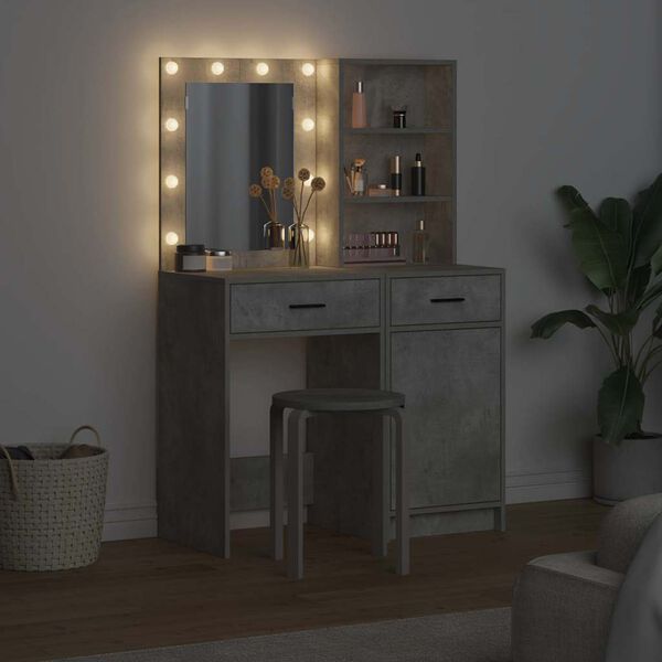 vidaXL Make-up tafel set met LED 2 pcs Beton Grijs Bewerkt hout