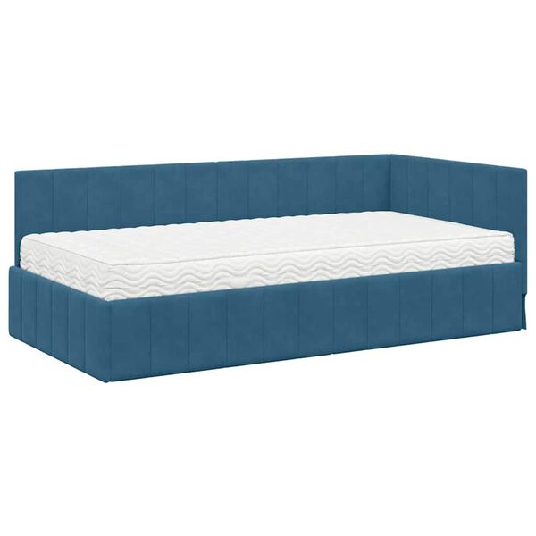 vidaXL Hoekbedframe met Matras met matras 2 pcs Blauw Fluweel