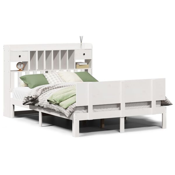 vidaXL Bed met boekenkast zonder matras grenenhout wit 140x200 cm