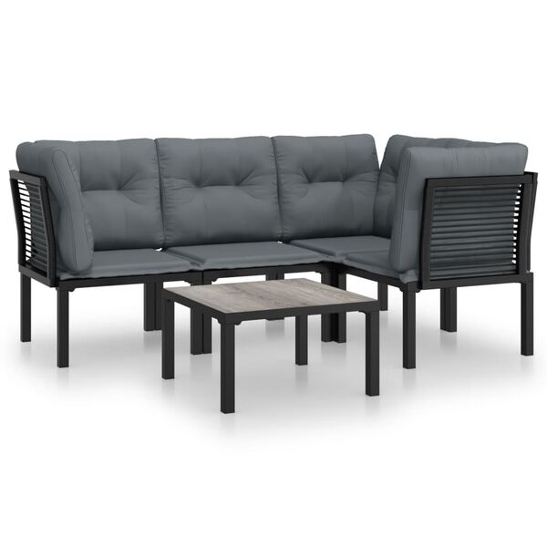 vidaXL 5-delige Loungeset poly rattan zwart en grijs