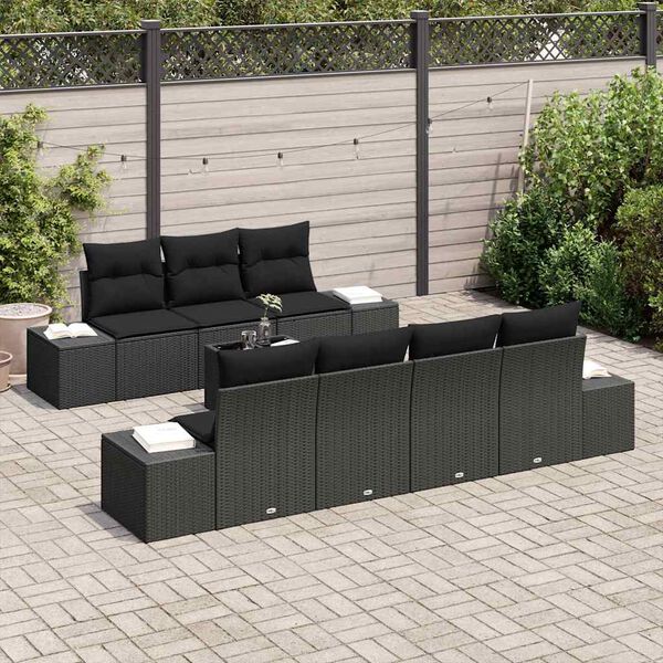 vidaXL Tuin Sofa Set met kussen met opslag 8 pcs Zwart poly rattan