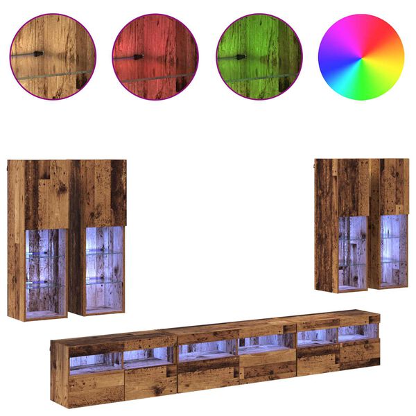 vidaXL TV Wandkast Set Wandgemonteerd 7 pcs Oud Hout Bewerkt hout