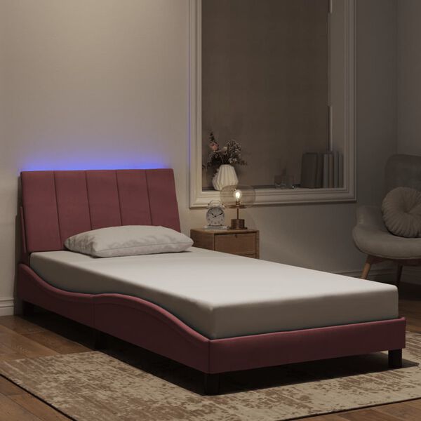 vidaXL Bedframe met LED zonder matras "Hanko" fluweel roze 100x200 cm