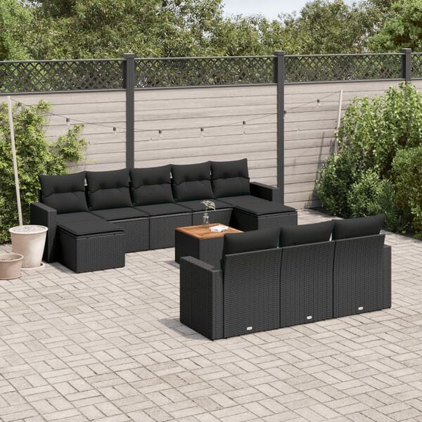 vidaXL 11-delige Loungeset met kussens poly rattan zwart