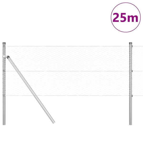 vidaXL Afrasteringspaal Zilver 25 x 0,6 m (25 mm gaas) Staal