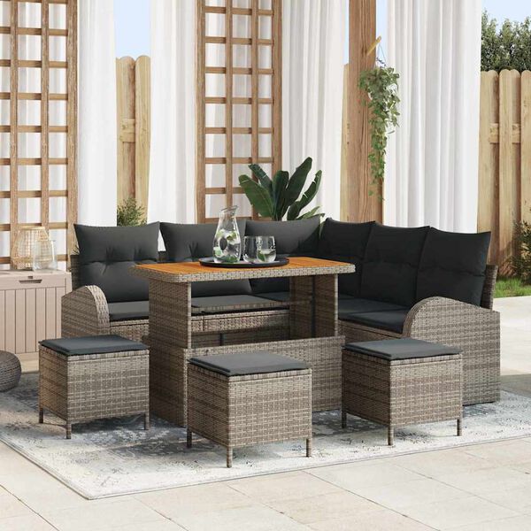 vidaXL Tuinbankenset met kussen 9 pcs Grijs poly rattan