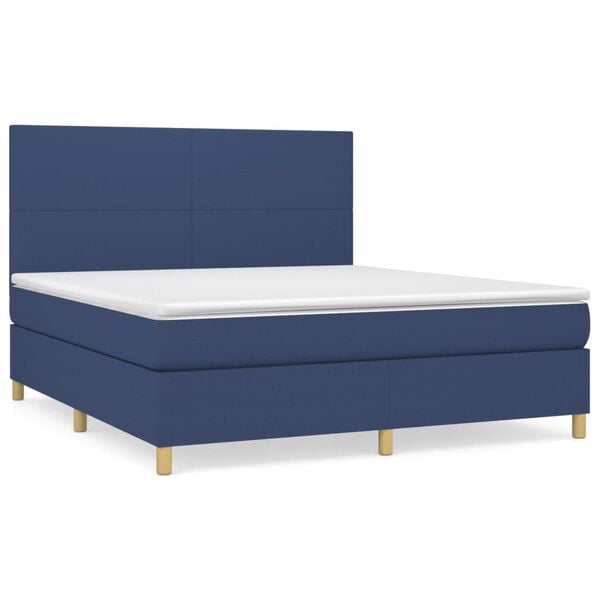 vidaXL Boxspring met matras stof blauw 180x200 cm