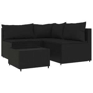 vidaXL 4-delige Loungeset met kussens poly rattan zwart
