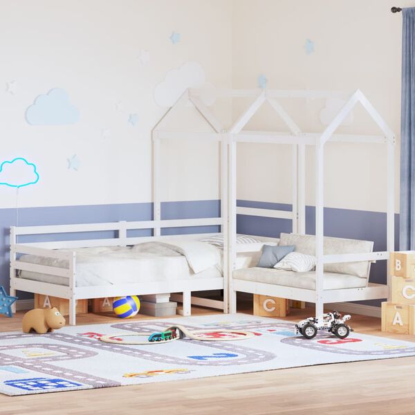 vidaXL Kinderbed met huisje en bankje massief grenenhout wit 80x200 cm