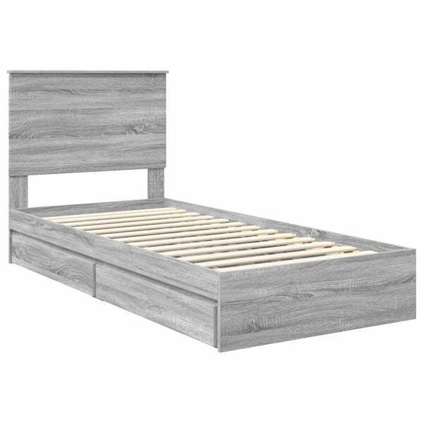 vidaXL Opslag bed met lade Grijs Sonoma 100 x 200 cm Bewerkt hout