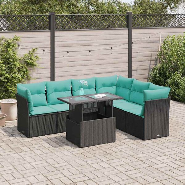 vidaXL 7-delige Loungeset met kussens poly rattan acacia zwart