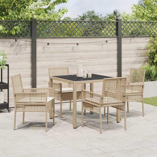 vidaXL Tuin eettafelset 5 pcs Beige poly rattan