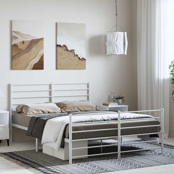 vidaXL Bedframe met hoofd- en voeteneinde metaal wit 150x200 cm