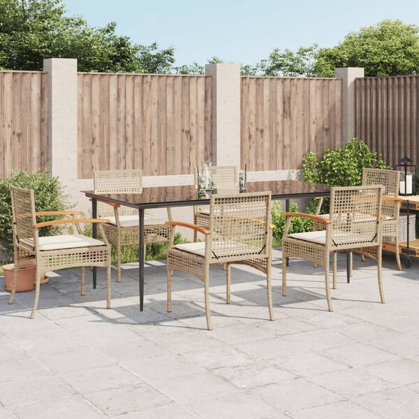 vidaXL 7-delige Tuinset met kussens poly rattan beige