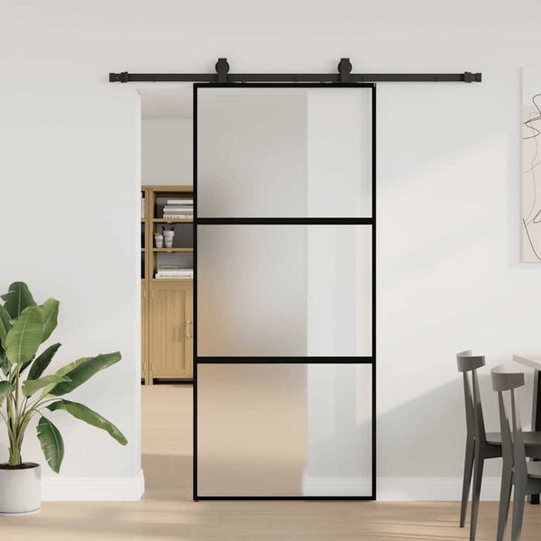 vidaXL Schuifdeur met beslagset 90x205 cm gehard glas zwart