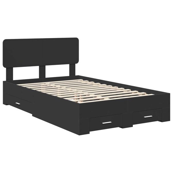 vidaXL Bedframe met hoofdeinde Zwart 135 x 190 cm Bewerkt hout