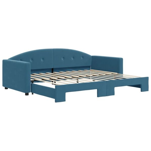 vidaXL Slaapbank met onderschuifbed 90x200 cm fluweel blauw