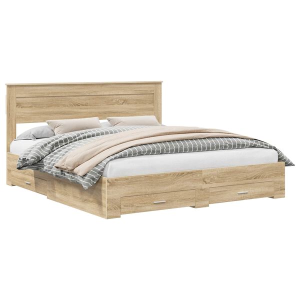 vidaXL Bedframe met hoofdeinde Sonoma Eiken 180 x 200 cm Bewerkt hout