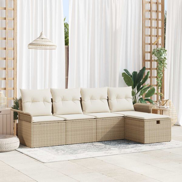 vidaXL Tuin Sofa Set met kussen met opslag 5 pcs Beige Poly riet