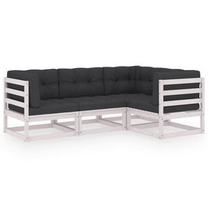 vidaXL 4-delige Loungeset met kussens massief grenenhout