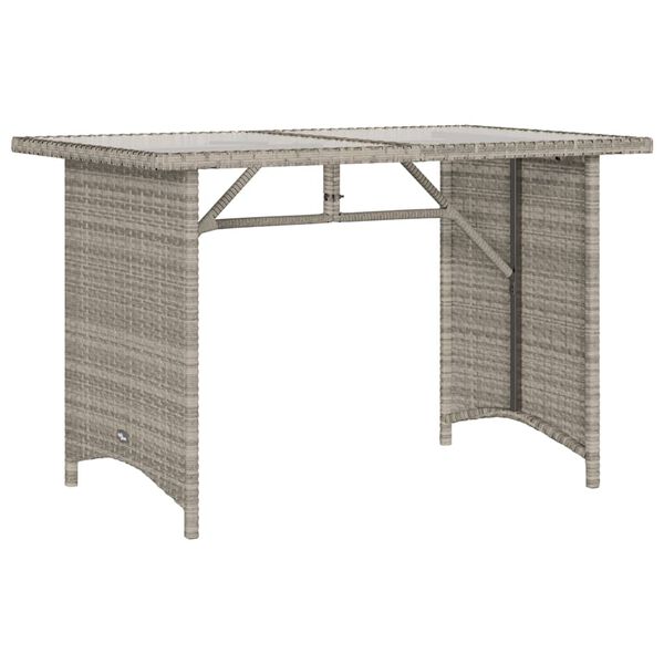 vidaXL Tuintafel met glazen blad 110x68x70 cm poly rattan lichtgrijs