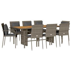 vidaXL 9-delige Tuinset met kussens poly rattan grijs