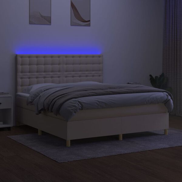 vidaXL Boxspring met matras en LED stof cr&egrave;mekleurig 180x200 cm