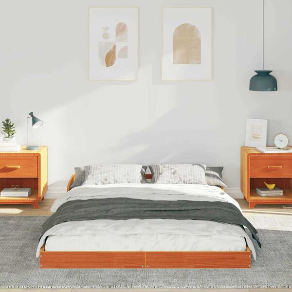 vidaXL Bedframe Wasbruin 135 x 190 cm Massief grenenhout