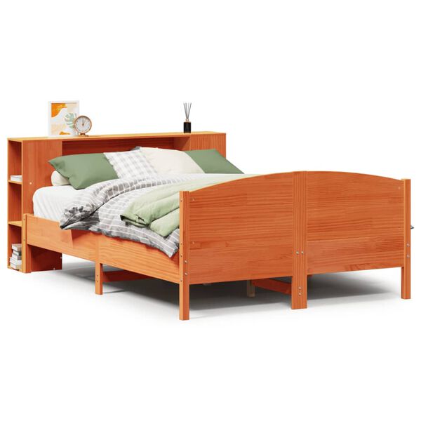 vidaXL Bed met boekenkast zonder matras grenenhout wasbruin 140x190 cm