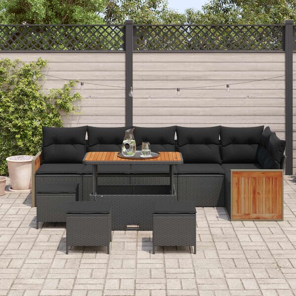 vidaXL Tuinbankenset met kussen 12 pcs Zwart poly rattan