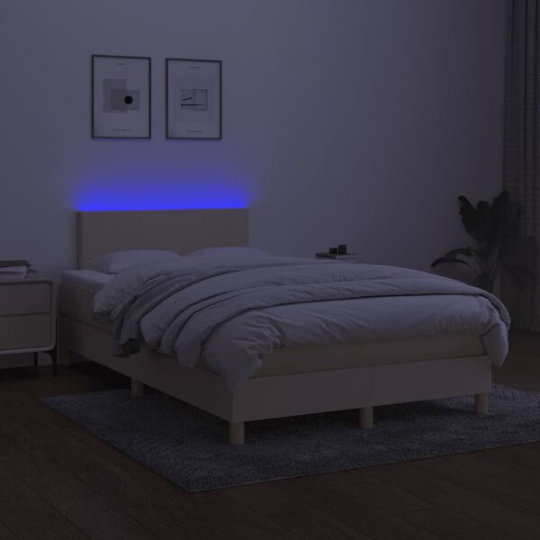 vidaXL Boxspring met matras en LED stof cr&egrave;mekleurig 120x190 cm