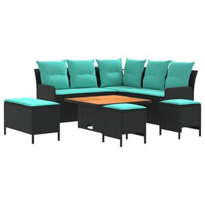 vidaXL Meubelsets met kussen 7 pcs Zwart en Turquoise PE Rattan
