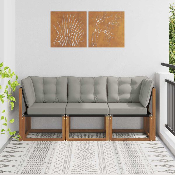 vidaXL Outdoor Midden- en Hoeksalon met kussen 3 Stuk Naturel