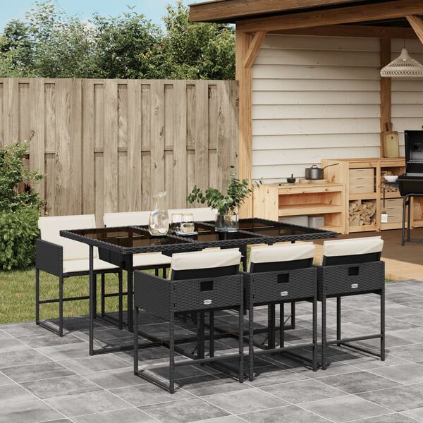 vidaXL 7-delige Tuinset met kussens poly rattan zwart