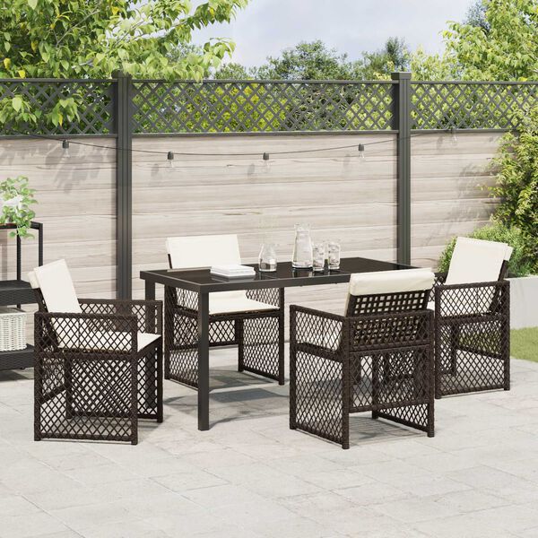 vidaXL Tuin eettafelset 5 pcs Bruin poly rattan